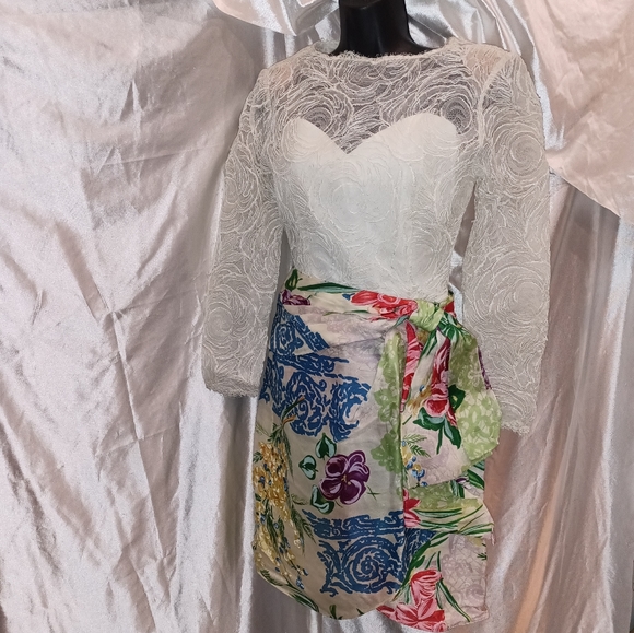 Rare Vintage Gorgeous Auers lace floral Paisley imprint cocktail dress S - Picture 1 of 16